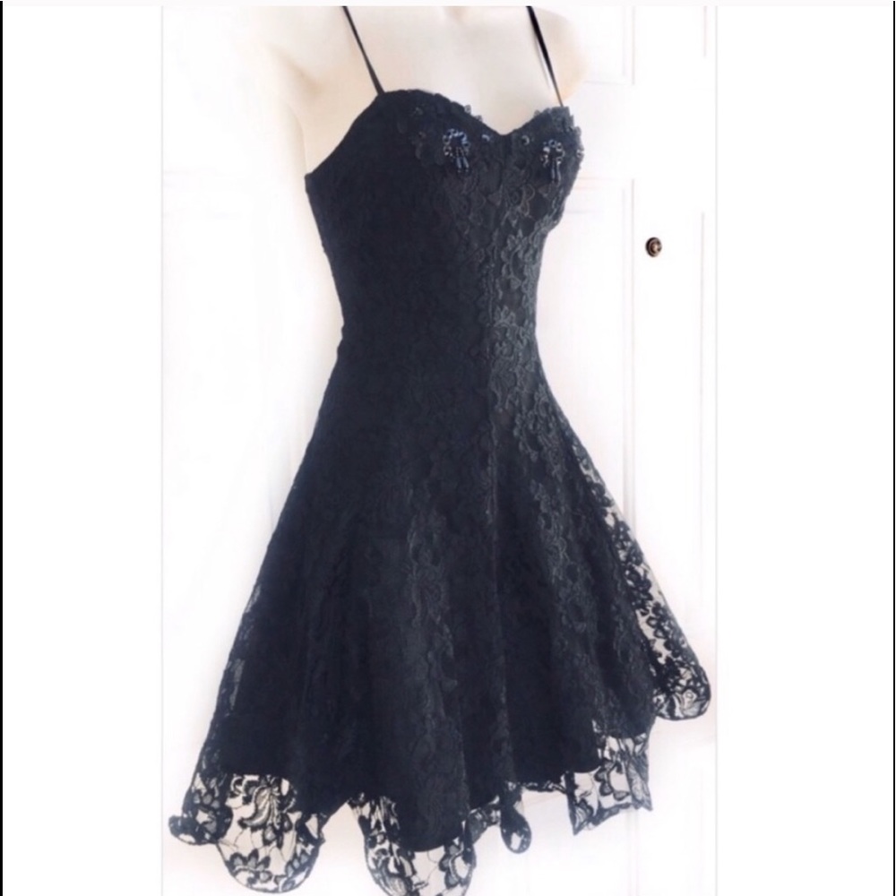 Vintage Black Lace Lolita 50’s Fit & Flare Dress S